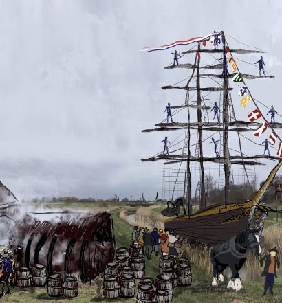 Ghost painting: The Nar, King’s Lynn with whaling ship returns - royal yards aloft